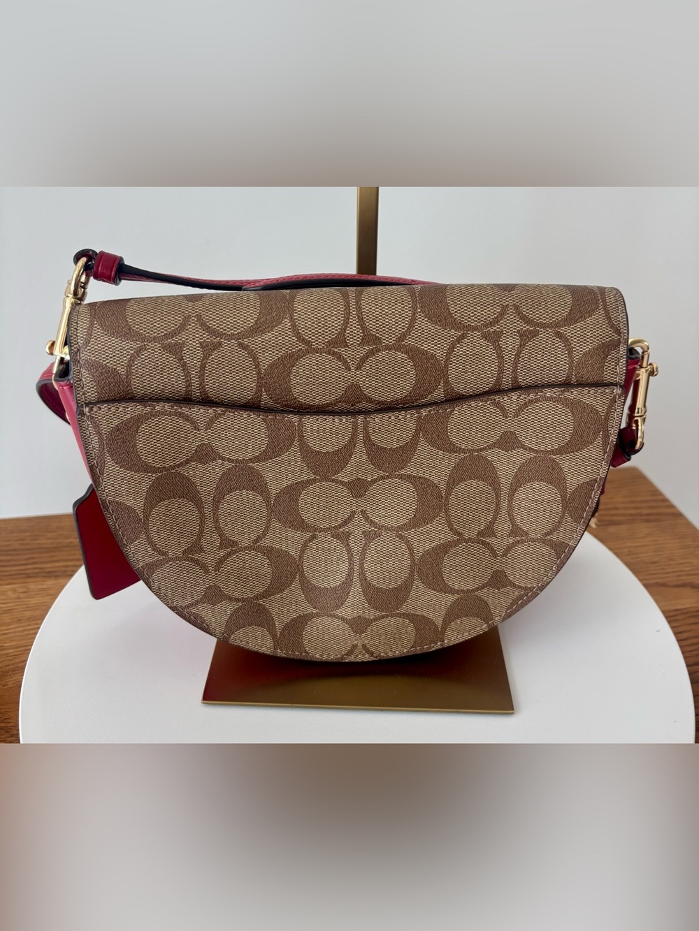 Coach Brown Signature Canvas and Red Leather Saddle Crossbody - Picture 3 of 9